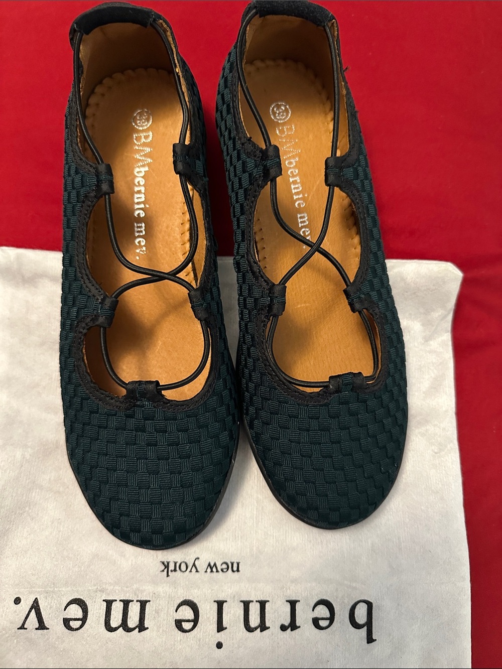 bernie mev. Black Woven Mary Jane Flats with Elastic Straps